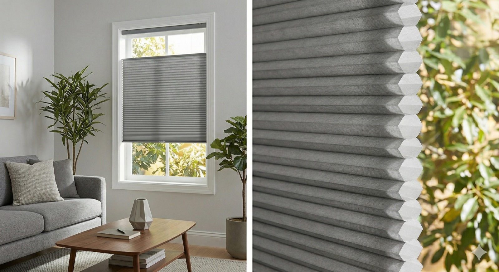 Gri Honeycomb blackout plise perde uygulaması