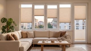 Salonda PVC pencere ve balkon kapısında Neo Fashion VR-02 bej plise perde