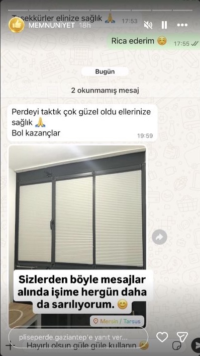 Plise Perde Gaziantep müşteri memnuniyeti paylaşımı 1
