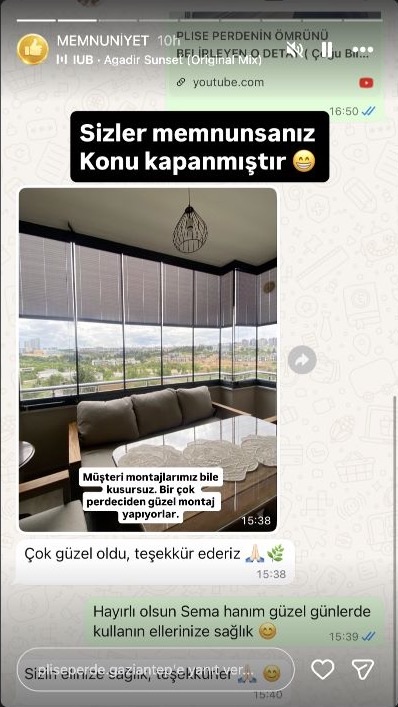 Plise Perde Gaziantep müşteri memnuniyeti paylaşımı 3
