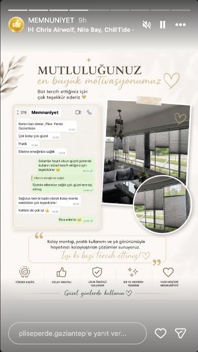 Plise Perde Gaziantep müşteri memnuniyeti paylaşımı 5