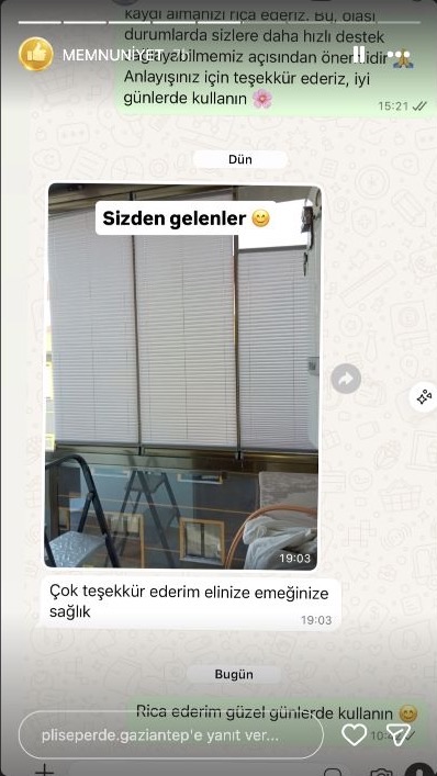 Plise Perde Gaziantep müşteri memnuniyeti paylaşımı 6