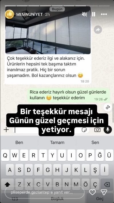 Plise Perde Gaziantep müşteri memnuniyeti paylaşımı 8