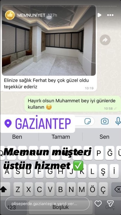 Plise Perde Gaziantep müşteri memnuniyeti paylaşımı 10