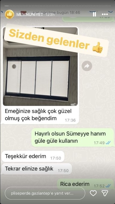 Plise Perde Gaziantep müşteri memnuniyeti paylaşımı 14