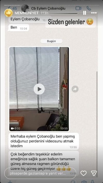 Plise Perde Gaziantep müşteri memnuniyeti paylaşımı 26