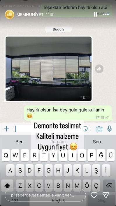 Plise Perde Gaziantep müşteri memnuniyeti paylaşımı 27