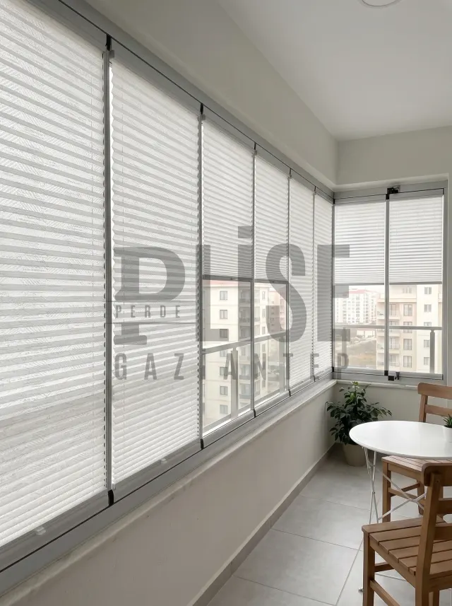 NEO FASHION 02 Desenli Krem plise perde — Cam balkon