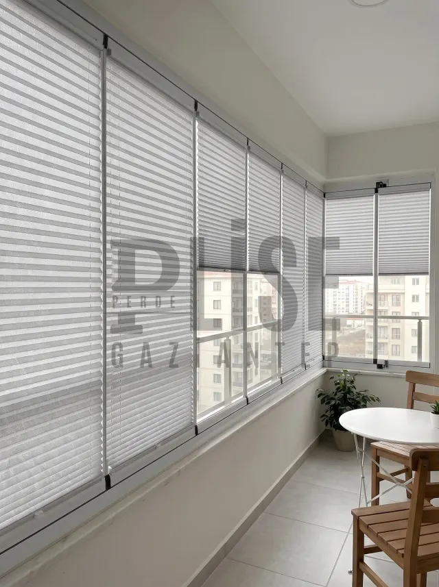 NEO FASHION 07 Desenli Gri plise perde — Cam balkon
